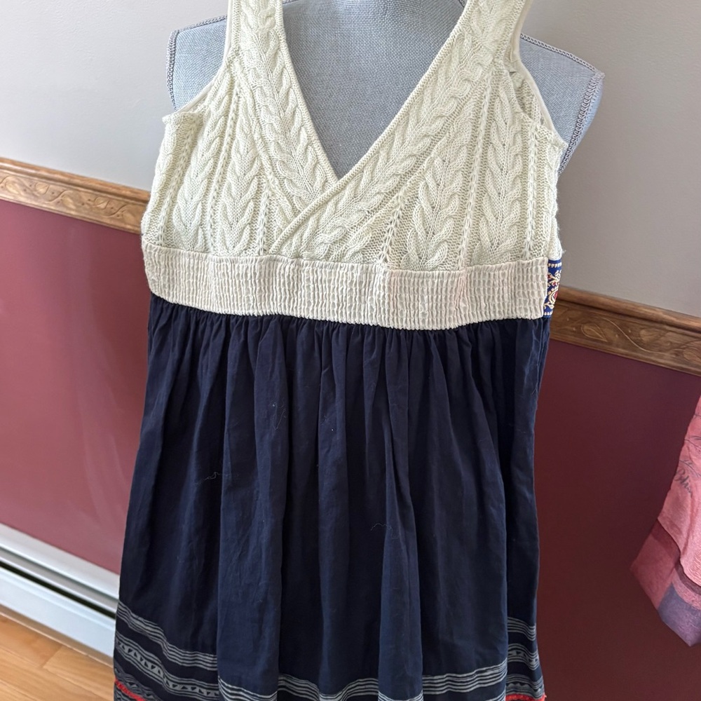 Free People Vintage Market Dress Cable-Knit Navy Skirt Dress 10 - Picture 4 of 5